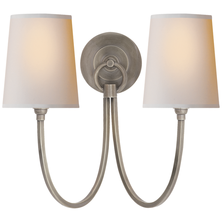 Rhys Double Sconce-Visual Comfort-VISUAL-TOB 2126AN-NP-Wall LightingAntique Nickel-Natural Paper Shades-2-France and Son