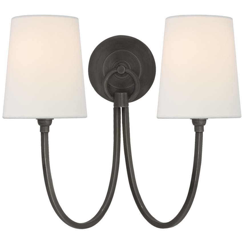 Rhys Double Sconce-Visual Comfort-VISUAL-TOB 2126BZ-L-Wall LightingBronze-Linen Shades-3-France and Son