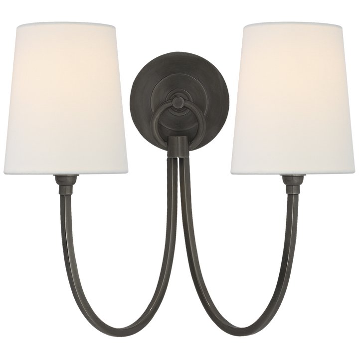 Rhys Double Sconce-Visual Comfort-VISUAL-TOB 2126BZ-L-Wall LightingBronze-Linen Shades-3-France and Son