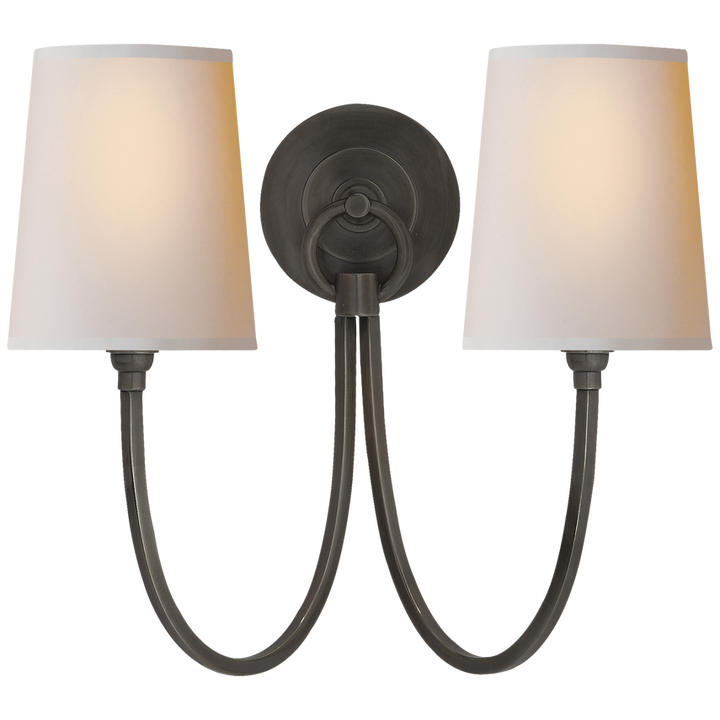 Rhys Double Sconce-Visual Comfort-VISUAL-TOB 2126BZ-NP-Wall LightingBronze-Natural Paper Shades-4-France and Son