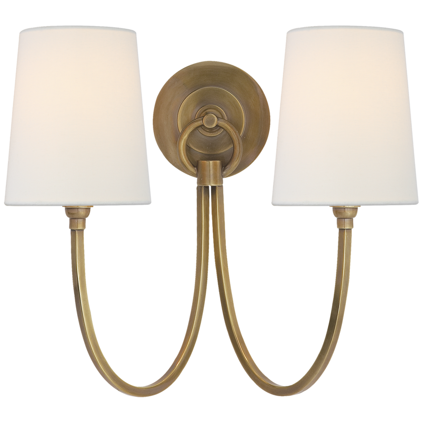 Rhys Double Sconce-Visual Comfort-VISUAL-TOB 2126HAB-L-Wall LightingHand-Rubbed Antique Brass-Linen Shades-5-France and Son