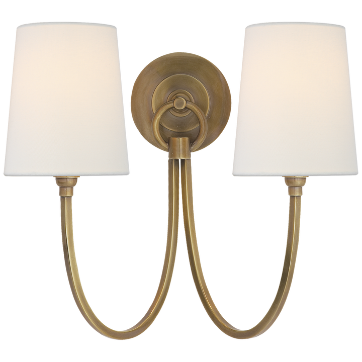 Rhys Double Sconce-Visual Comfort-VISUAL-TOB 2126HAB-L-Wall LightingHand-Rubbed Antique Brass-Linen Shades-5-France and Son