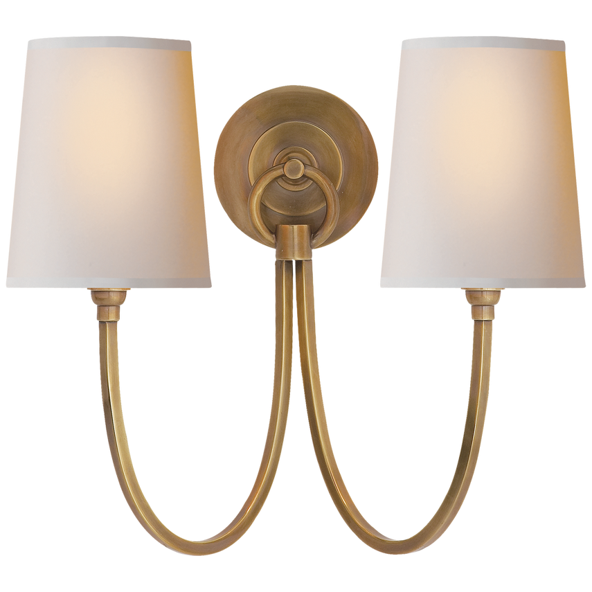 Rhys Double Sconce-Visual Comfort-VISUAL-TOB 2126HAB-NP-Wall LightingHand-Rubbed Antique Brass-Natural Paper Shades-6-France and Son