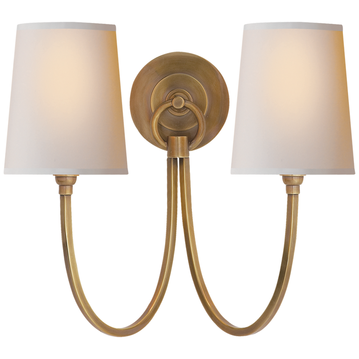 Rhys Double Sconce-Visual Comfort-VISUAL-TOB 2126HAB-NP-Wall LightingHand-Rubbed Antique Brass-Natural Paper Shades-6-France and Son