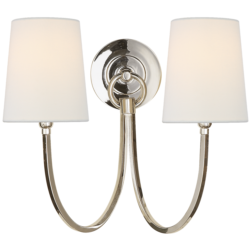 Rhys Double Sconce-Visual Comfort-VISUAL-TOB 2126PN-L-Wall LightingPolished Nickel-Linen Shades-7-France and Son