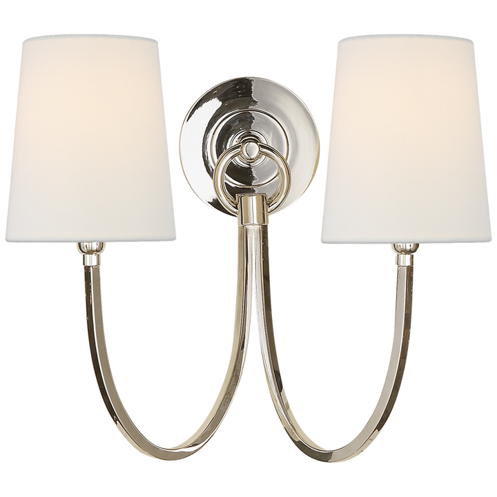 Rhys Double Sconce-Visual Comfort-VISUAL-TOB 2126PN-L-Wall LightingPolished Nickel-Linen Shades-7-France and Son