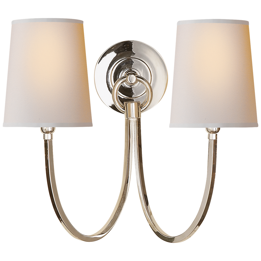 Rhys Double Sconce-Visual Comfort-VISUAL-TOB 2126PN-NP-Wall LightingPolished Nickel-Natural Paper Shades-8-France and Son