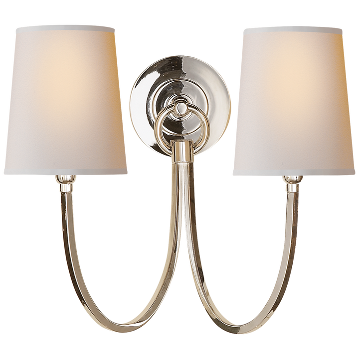 Rhys Double Sconce-Visual Comfort-VISUAL-TOB 2126PN-NP-Wall LightingPolished Nickel-Natural Paper Shades-8-France and Son