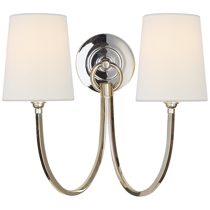 Rhys Double Sconce-Visual Comfort-VISUAL-TOB 2126PS-L-Wall LightingPolished Silver-Linen Shades-9-France and Son