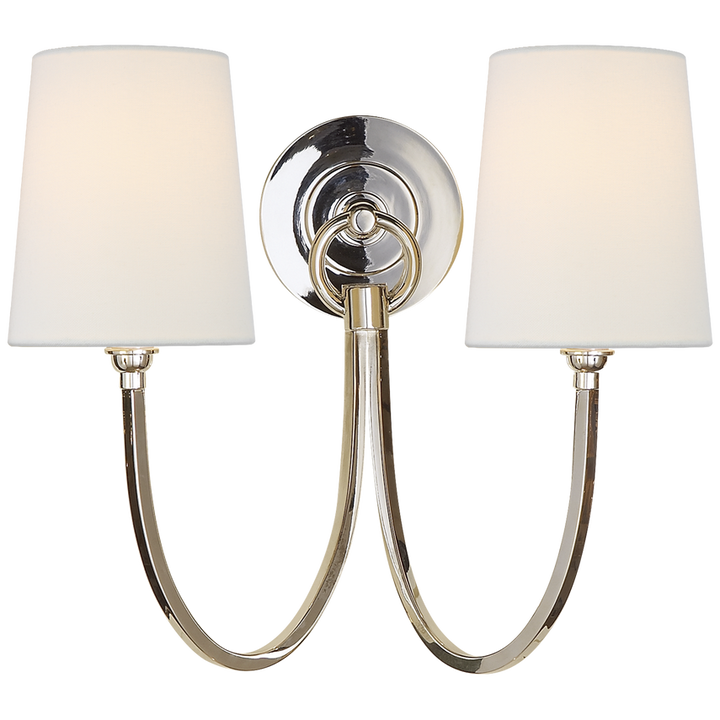 Rhys Double Sconce-Visual Comfort-VISUAL-TOB 2126PS-L-Wall LightingPolished Silver-Linen Shades-9-France and Son