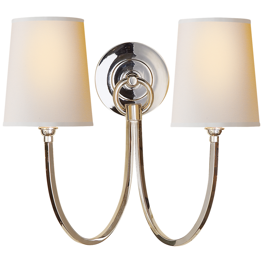 Rhys Double Sconce-Visual Comfort-VISUAL-TOB 2126PS-NP-Wall LightingPolished Silver-Natural Paper Shades-10-France and Son