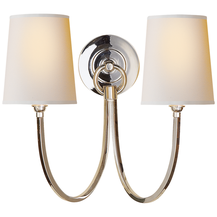 Rhys Double Sconce-Visual Comfort-VISUAL-TOB 2126PS-NP-Wall LightingPolished Silver-Natural Paper Shades-10-France and Son