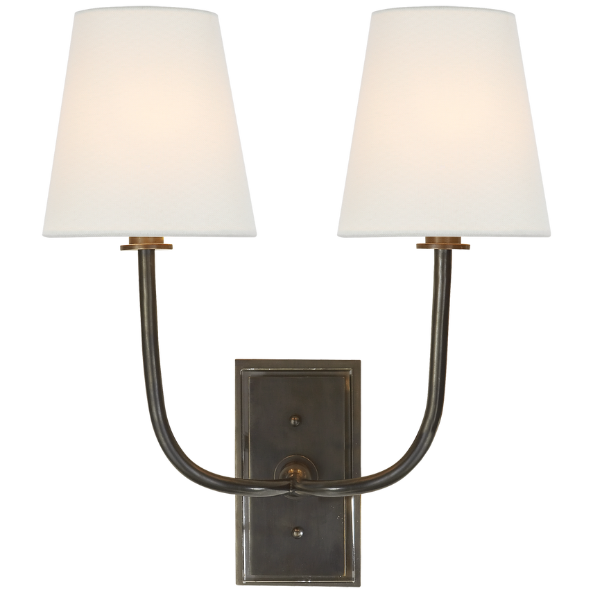 Hilton Double Scone-Visual Comfort-VISUAL-TOB 2191BZ-L-Wall LightingBronze-Linen-1-France and Son