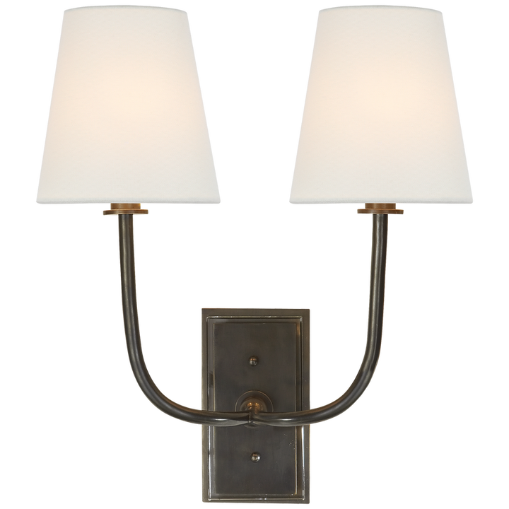 Hilton Double Scone-Visual Comfort-VISUAL-TOB 2191BZ-L-Wall LightingBronze-Linen-1-France and Son