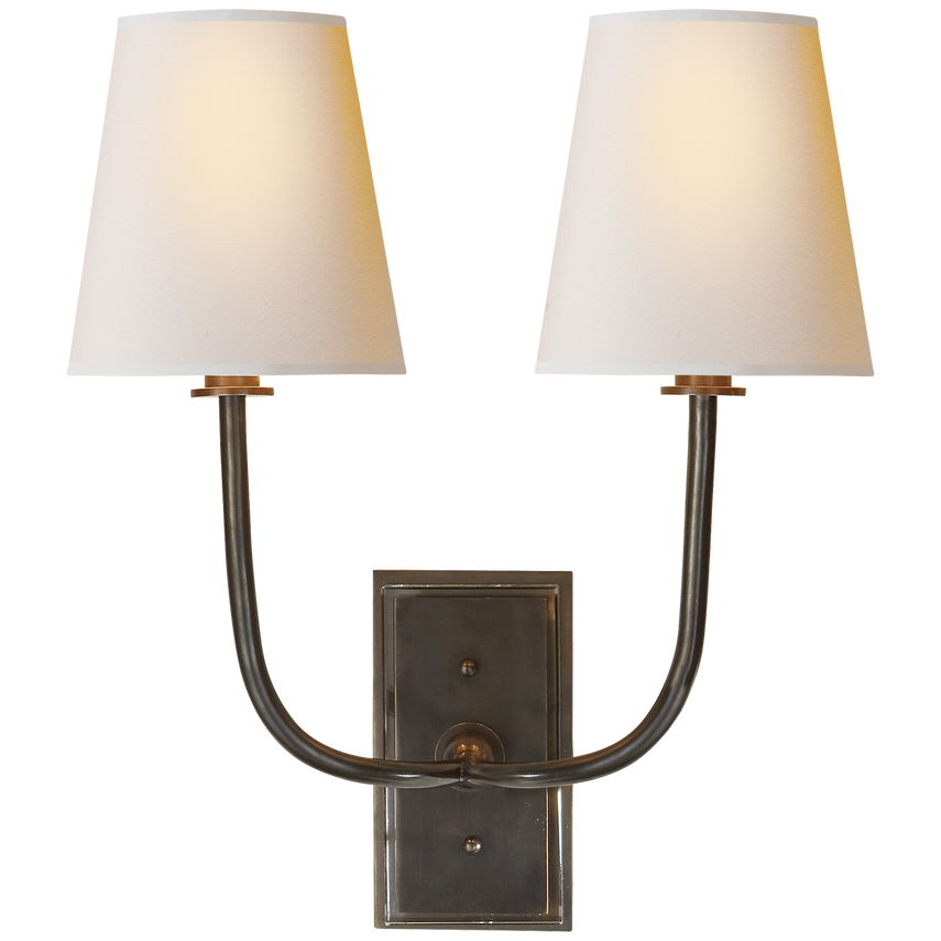 Hilton Double Scone-Visual Comfort-VISUAL-TOB 2191BZ-NP-Wall LightingBronze-Natural Paper-2-France and Son