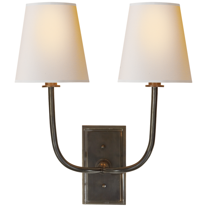 Hilton Double Scone-Visual Comfort-VISUAL-TOB 2191BZ-NP-Wall LightingBronze-Natural Paper-2-France and Son