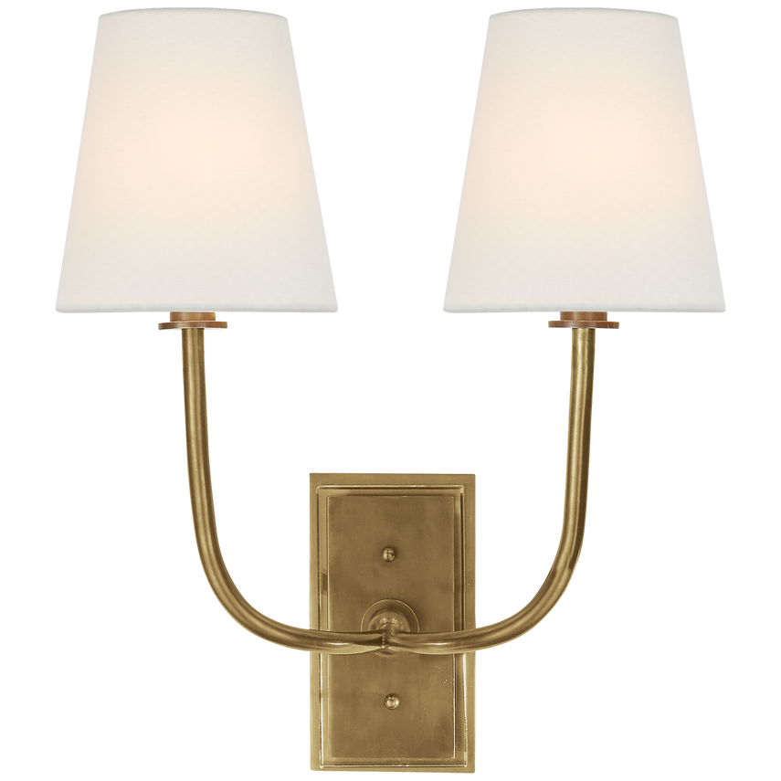 Hilton Double Scone-Visual Comfort-VISUAL-TOB 2191HAB-L-Wall LightingHand-Rubbed Antique Brass-Linen-3-France and Son