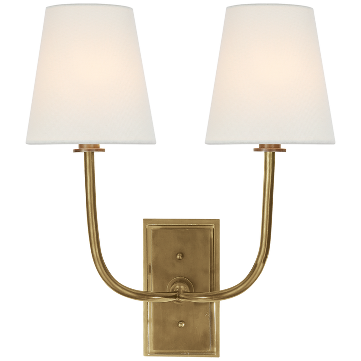 Hilton Double Scone-Visual Comfort-VISUAL-TOB 2191HAB-L-Wall LightingHand-Rubbed Antique Brass-Linen-3-France and Son