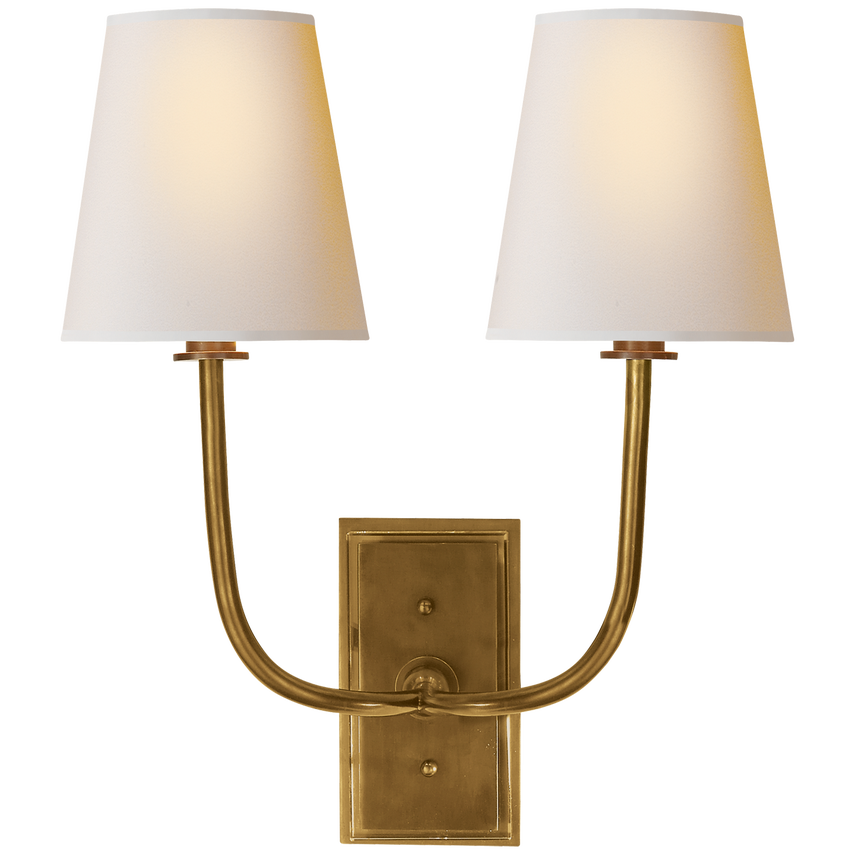 Hilton Double Scone-Visual Comfort-VISUAL-TOB 2191HAB-NP-Wall LightingHand-Rubbed Antique Brass-Natural Paper-4-France and Son