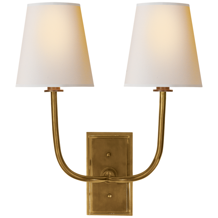 Hilton Double Scone-Visual Comfort-VISUAL-TOB 2191HAB-NP-Wall LightingHand-Rubbed Antique Brass-Natural Paper-4-France and Son