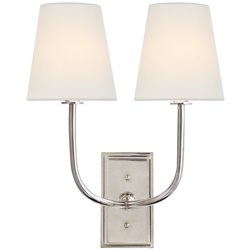 Hilton Double Scone-Visual Comfort-VISUAL-TOB 2191PN-L-Wall LightingPolished Nickel-Linen-5-France and Son