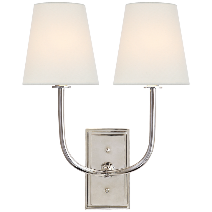 Hilton Double Scone-Visual Comfort-VISUAL-TOB 2191PN-L-Wall LightingPolished Nickel-Linen-5-France and Son