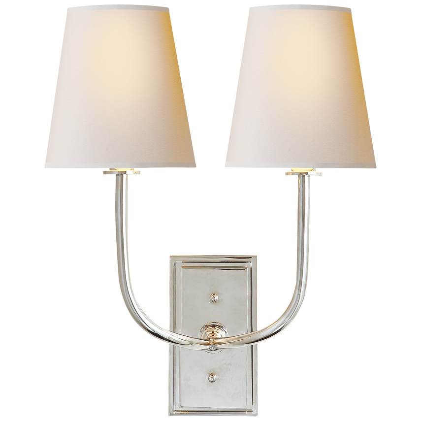 Hilton Double Scone-Visual Comfort-VISUAL-TOB 2191PN-NP-Wall LightingPolished Nickel-Natural Paper-6-France and Son