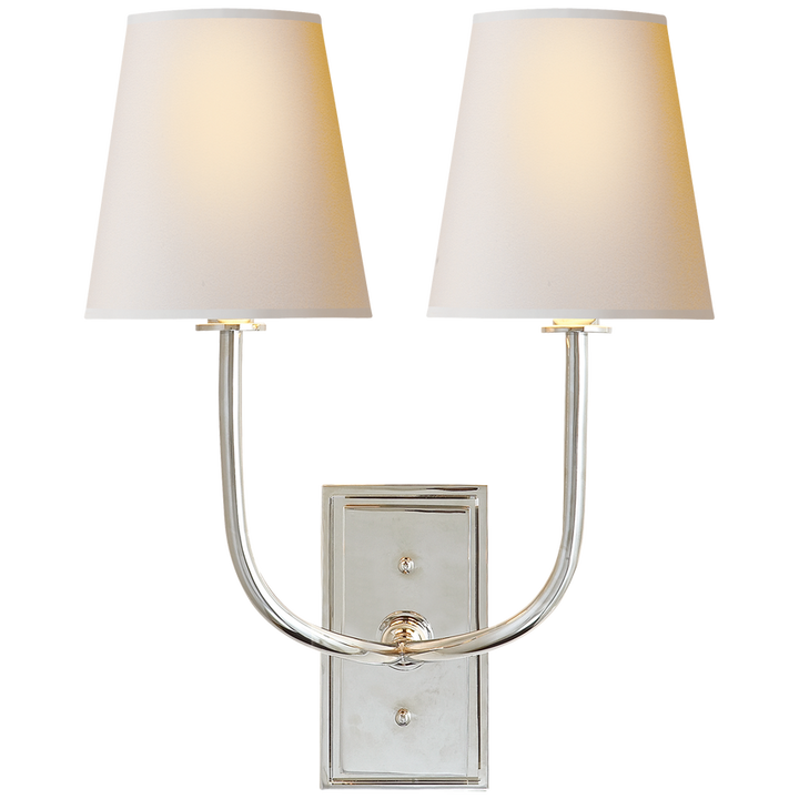 Hilton Double Scone-Visual Comfort-VISUAL-TOB 2191PN-NP-Wall LightingPolished Nickel-Natural Paper-6-France and Son