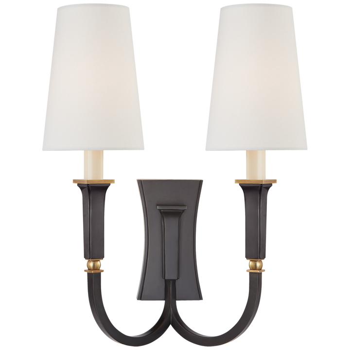 Dephi Large Double Arm Sconce-Visual Comfort-VISUAL-TOB 2273BZ/HAB-L-Wall LightingBronze with Antique Brass/Linen Shade-1-France and Son
