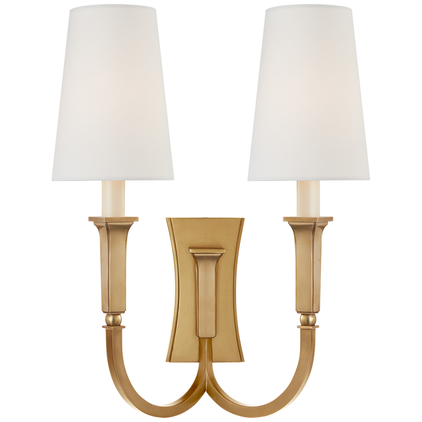 Dephi Large Double Arm Sconce-Visual Comfort-VISUAL-TOB 2273HAB-L-Wall LightingHand-Rubbed Antique Brass/Linen Shade-2-France and Son
