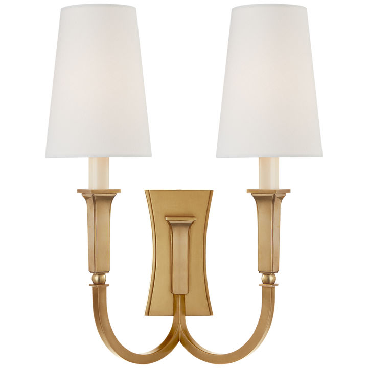 Dephi Large Double Arm Sconce-Visual Comfort-VISUAL-TOB 2273HAB-L-Wall LightingHand-Rubbed Antique Brass/Linen Shade-2-France and Son