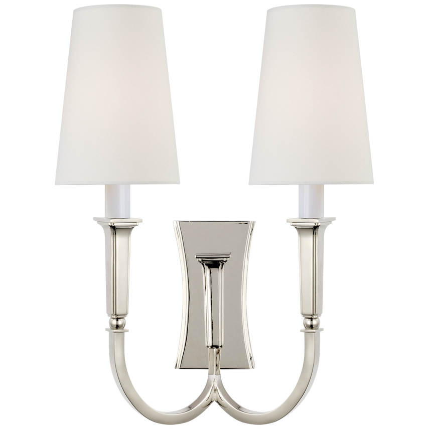 Dephi Large Double Arm Sconce-Visual Comfort-VISUAL-TOB 2273PN-L-Wall LightingPolished Nickel/Linen Shade-3-France and Son