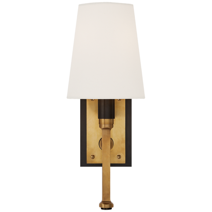 Weston Small Tail Sconce-Visual Comfort-VISUAL-TOB 2283BZ/HAB-L-Wall LightingBronze and Hand-Rubbed Antique Brass-Linen Shade-1-France and Son