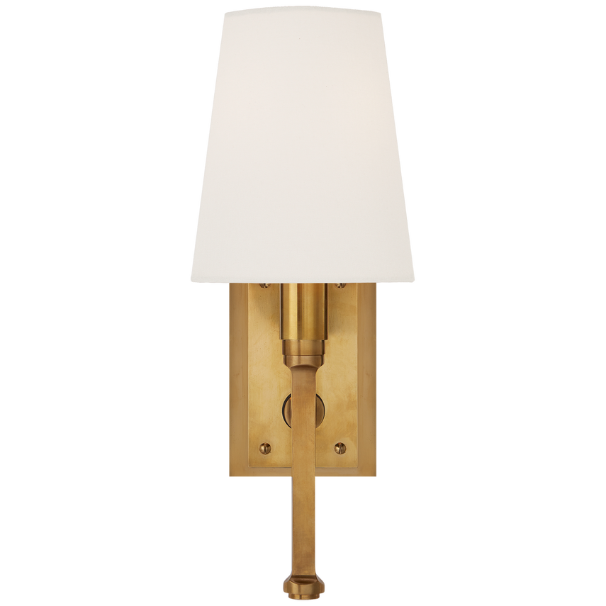 Weston Small Tail Sconce-Visual Comfort-VISUAL-TOB 2283HAB-L-Wall LightingHand-Rubbed Antique Brass-Linen Shade-2-France and Son