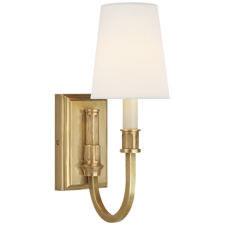 Modena Library Sconce-Visual Comfort-VISUAL-TOB 2327HAB-L-Wall LightingHand-Rubbed Antique Brass-Linen-3-France and Son