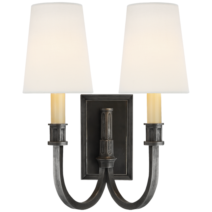 Modena Library Double Sconce-Visual Comfort-VISUAL-TOB 2328BZ-L-Wall LightingBronze-Linen-1-France and Son