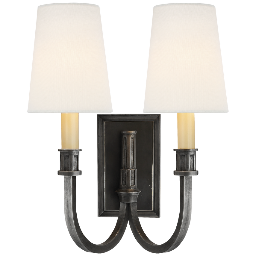 Modena Library Double Sconce-Visual Comfort-VISUAL-TOB 2328BZ-L-Wall LightingBronze-Linen-1-France and Son