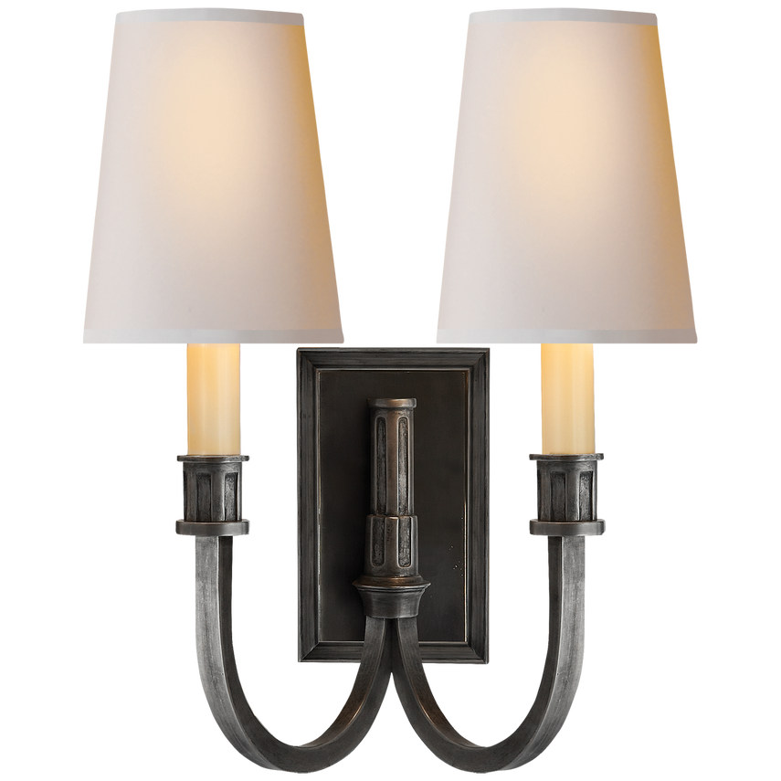 Modena Library Double Sconce-Visual Comfort-VISUAL-TOB 2328BZ-NP-Wall LightingBronze-Natural Paper-2-France and Son