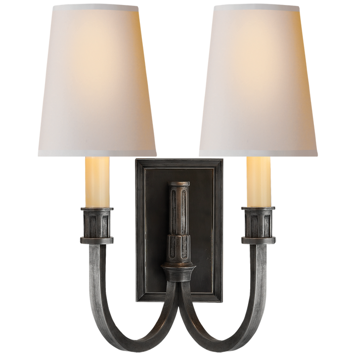 Modena Library Double Sconce-Visual Comfort-VISUAL-TOB 2328BZ-NP-Wall LightingBronze-Natural Paper-2-France and Son