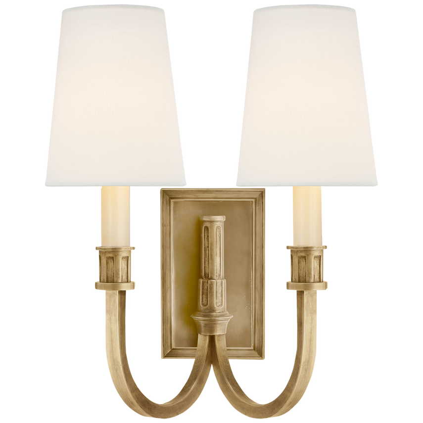 Modena Library Double Sconce-Visual Comfort-VISUAL-TOB 2328HAB-L-Wall LightingHand-Rubbed Antique Brass-Linen-3-France and Son