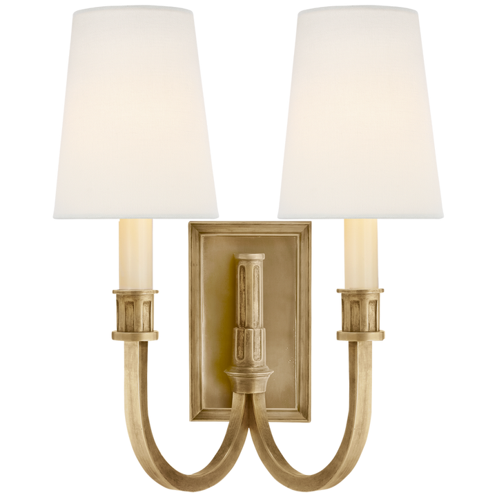 Modena Library Double Sconce-Visual Comfort-VISUAL-TOB 2328HAB-L-Wall LightingHand-Rubbed Antique Brass-Linen-3-France and Son