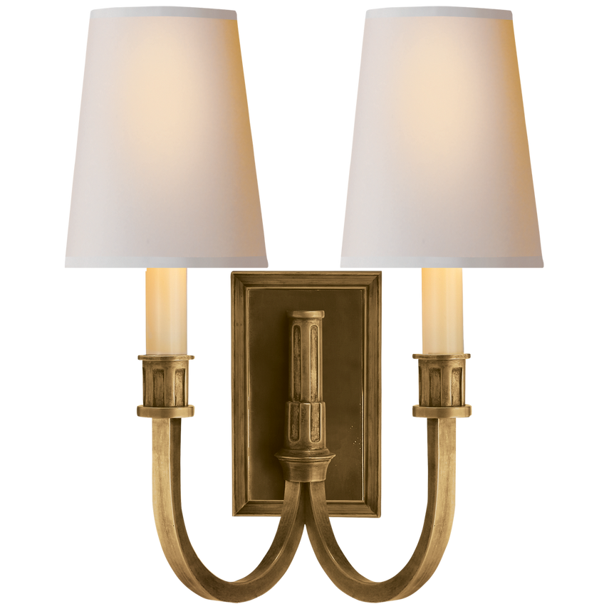 Modena Library Double Sconce-Visual Comfort-VISUAL-TOB 2328HAB-NP-Wall LightingHand-Rubbed Antique Brass-Natural Paper-4-France and Son