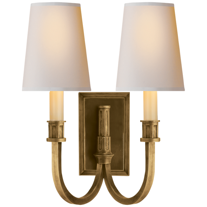 Modena Library Double Sconce-Visual Comfort-VISUAL-TOB 2328HAB-NP-Wall LightingHand-Rubbed Antique Brass-Natural Paper-4-France and Son