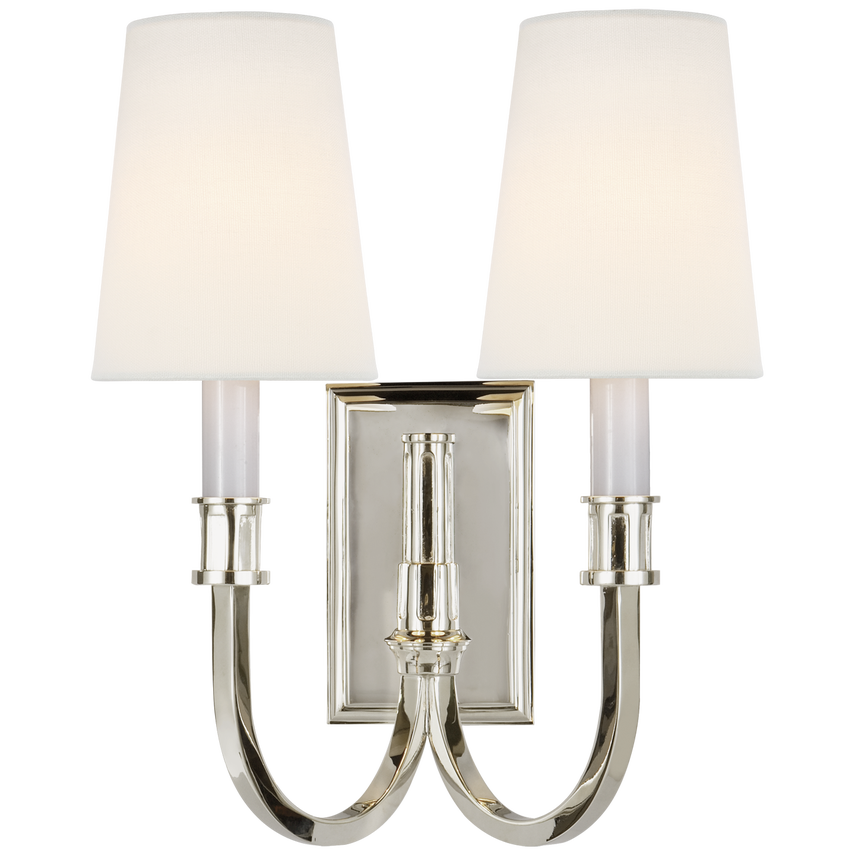 Modena Library Double Sconce-Visual Comfort-VISUAL-TOB 2328PN-L-Wall LightingPolished Nickel-Linen-5-France and Son