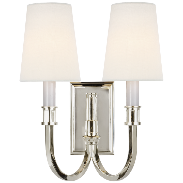 Modena Library Double Sconce-Visual Comfort-VISUAL-TOB 2328PN-L-Wall LightingPolished Nickel-Linen-5-France and Son