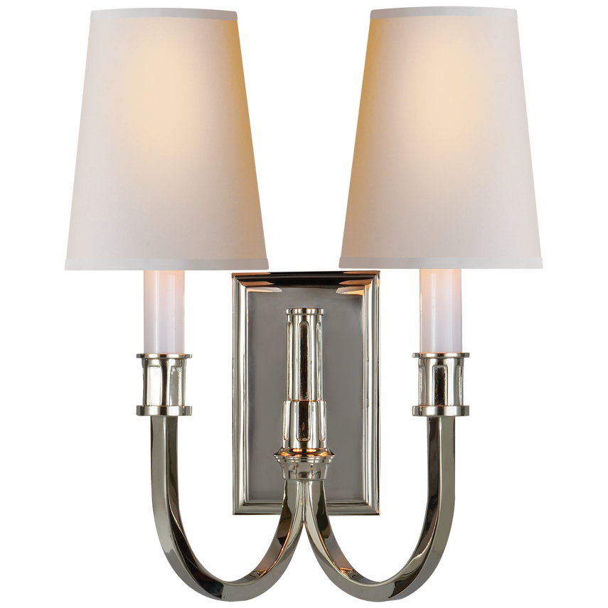 Modena Library Double Sconce-Visual Comfort-VISUAL-TOB 2328PN-NP-Wall LightingPolished Nickel-Natural Paper-6-France and Son