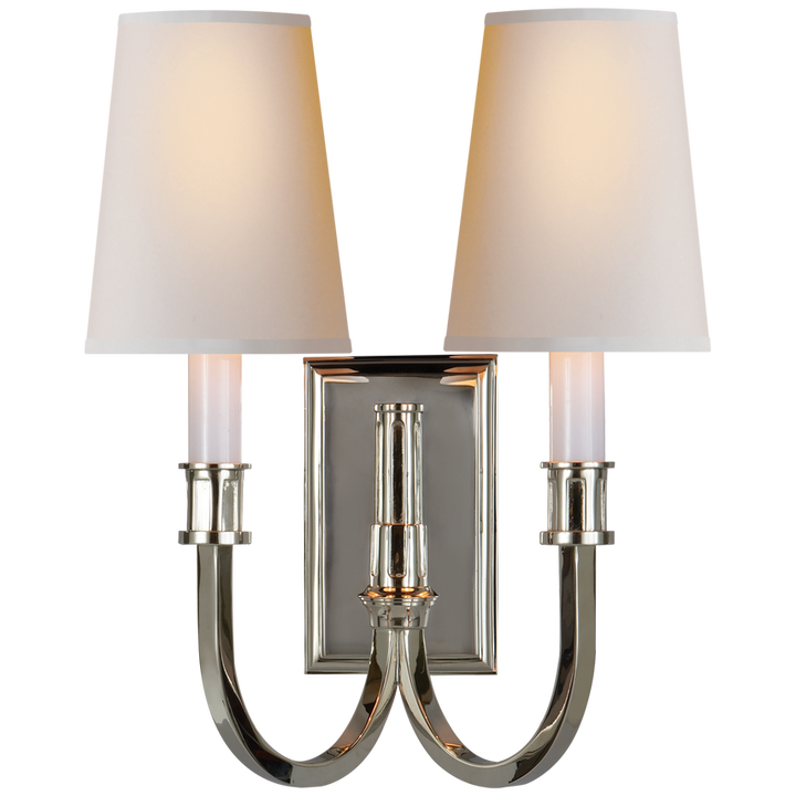 Modena Library Double Sconce-Visual Comfort-VISUAL-TOB 2328PN-NP-Wall LightingPolished Nickel-Natural Paper-6-France and Son