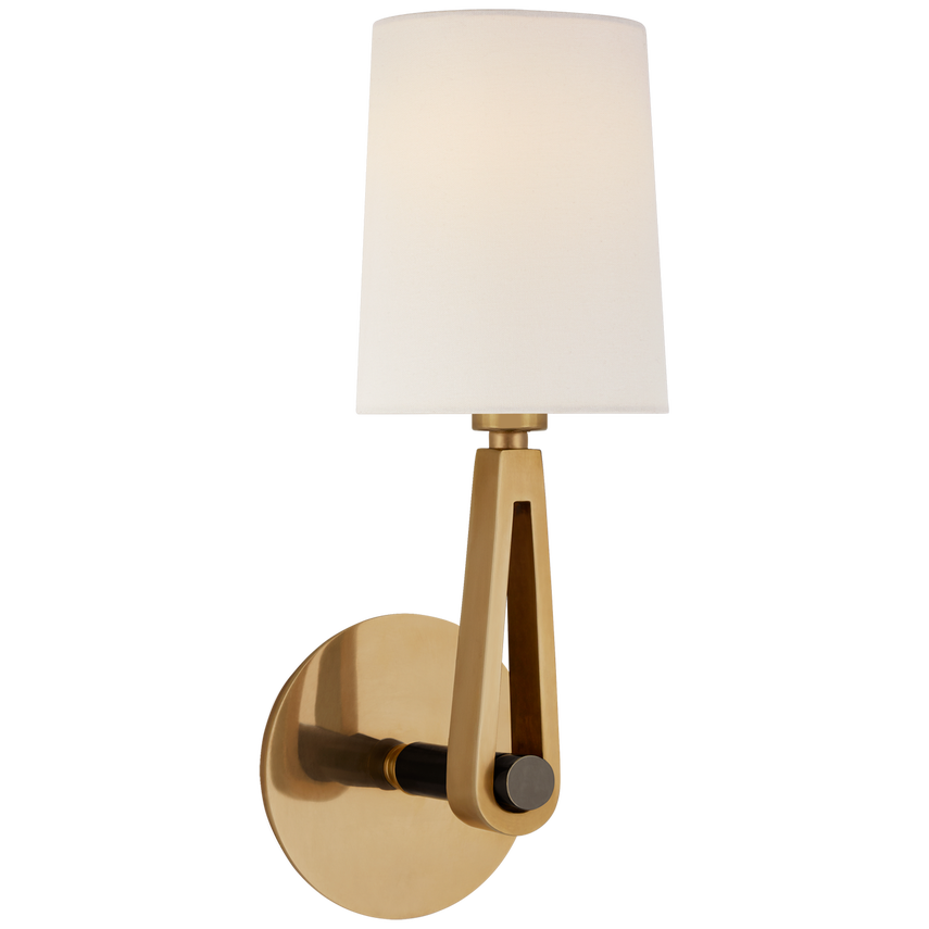 Alphine Single Sconce-Visual Comfort-VISUAL-TOB 2510HAB/BZ-L-Wall LightingHand-Rubbed Antique Brass And Bronze-Linen-4-France and Son