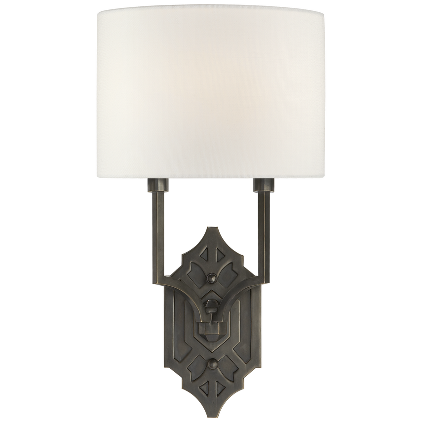 Shiloh Fretwork Sconce-Visual Comfort-VISUAL-TOB 2600BZ-L-Wall LightingBronze-Linen-1-France and Son