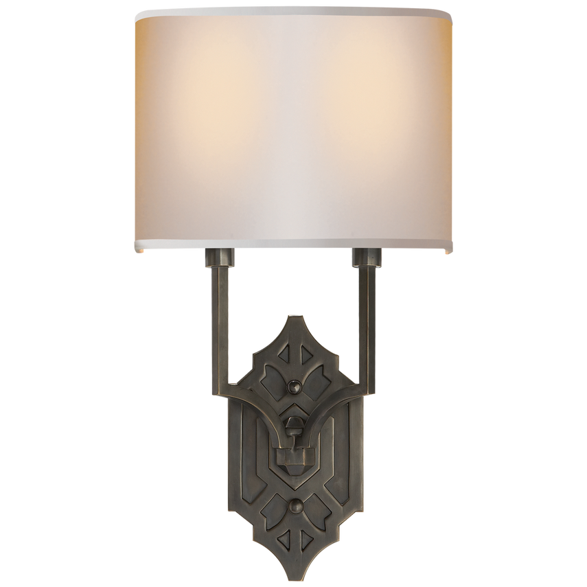 Shiloh Fretwork Sconce-Visual Comfort-VISUAL-TOB 2600BZ-NP-Wall LightingBronze-Natural Paper-2-France and Son